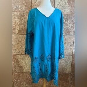 L&B Teal Tunic with Lacy Cut-outs Size 1X/2X